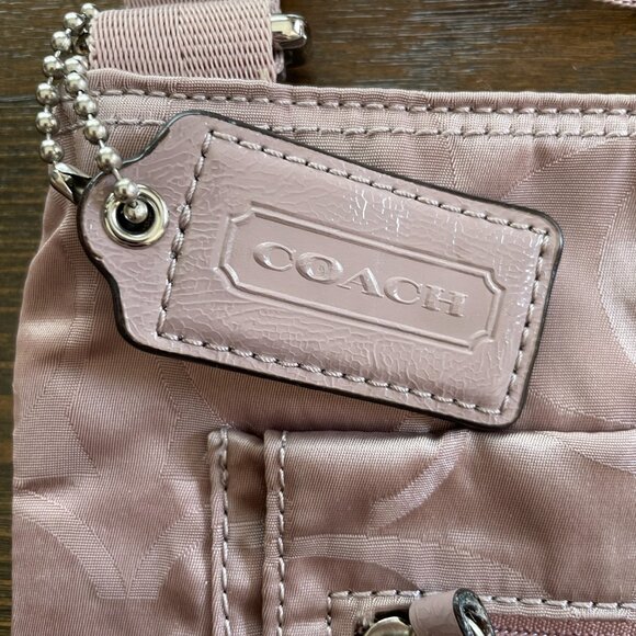 COACH Mauve/Pink Signature Logo Getaway Nylon File Crossbody Purse - Picture 3 of 10